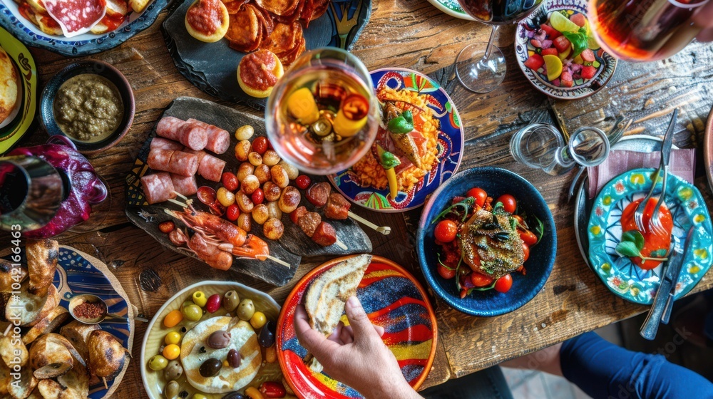 Spanish Feast on a Wooden Table Spanish Feast on a Wooden Table