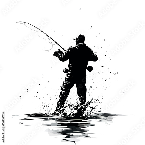 fishing  fisherman  water  silhouette  sport  boy  angler  sea  fish  beach  lake  hobby  leisure  vector 