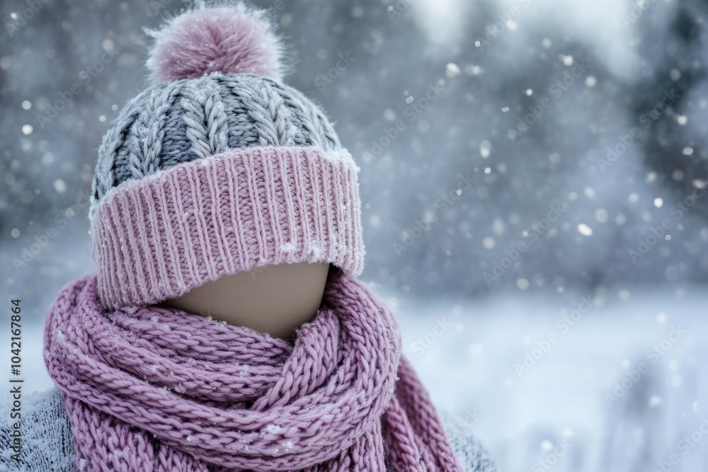 Cozy Winter Fashion: Knitted Hat and Scarf in Snowy Wonderland Cozy Winter Fashion: Knitted Hat and Scarf in Snowy Wonderland