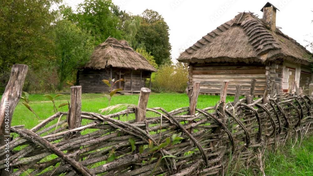 Rural landscape: Ukrainian hut under the straw. Ancient Ukrainian architecture. Rural landscape: Ukrainian hut under the straw. Ancient Ukrainian architecture.