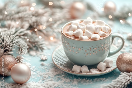 Cozy Winter Hot Chocolate with Marshmallows and Festive Decorations