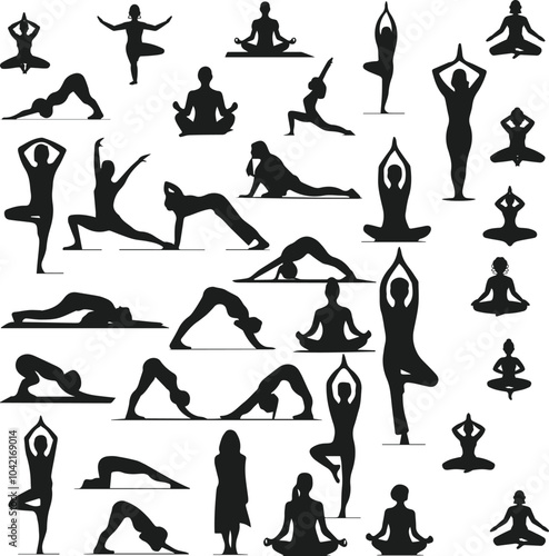 Yoga Vector Silhouette, Cut File, cutting files, printable design, Clipart, Yoga Pilates Vector Bundle, Yoga Pose, Mediation, Fitness, Yoga exercise, Pilates, Gym,