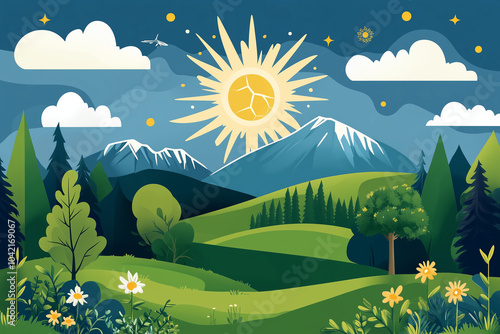 Create a compelling Earth Day banner using vector graphics that illustrate the beauty and fragility of nature, perfect for social media platforms looking to amplify ecological awar photo