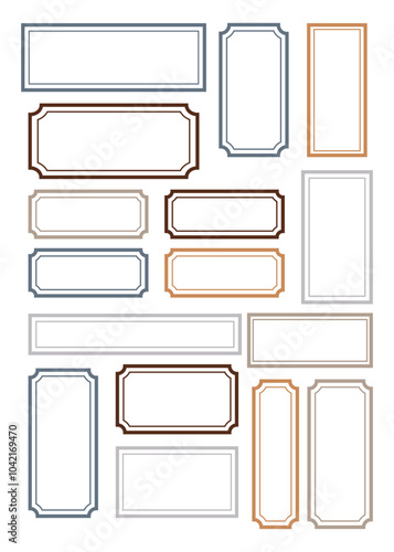 Set of digital pictures, frames and labels, vintage style. Suitable for decoration of cosmetics, pharmacy products. Frames in different Vector illcolors. ustration. Aged paper effect.	
