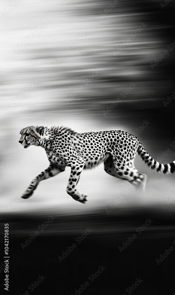 Fototapeta premium Black and white photo of cheetah running.