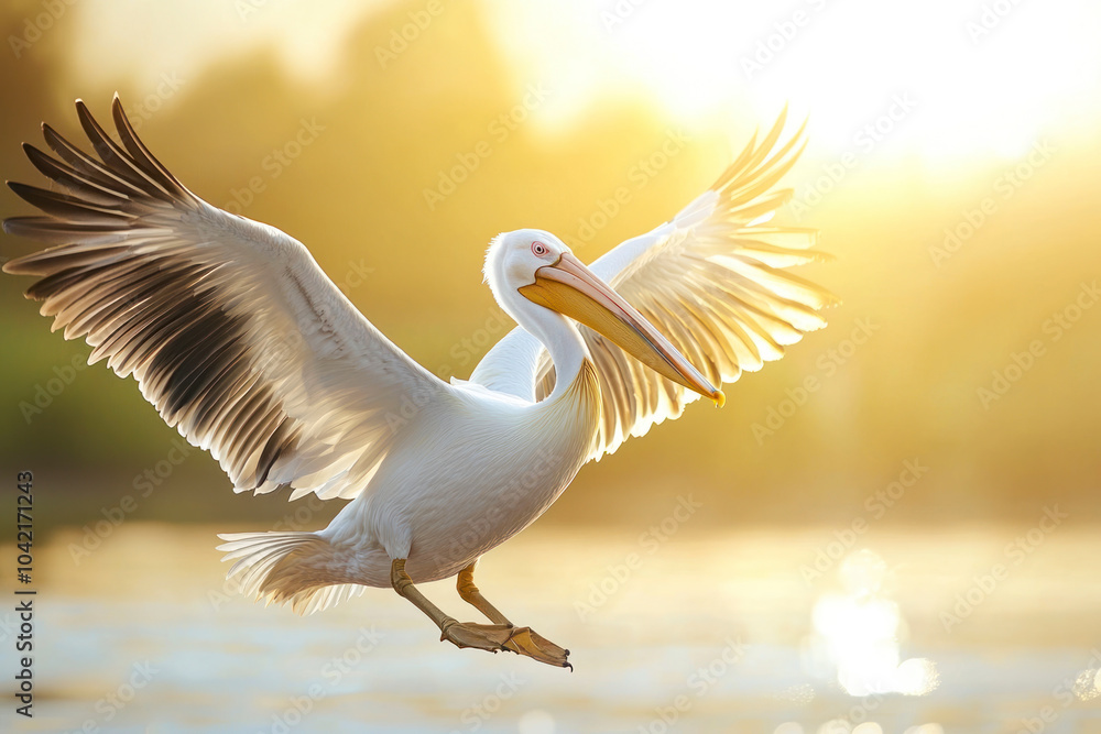 Obraz premium White pelican landing.