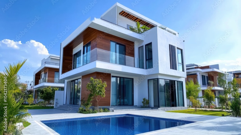 Fototapeta premium Modern Stylish Villa with Pool and Garden Space