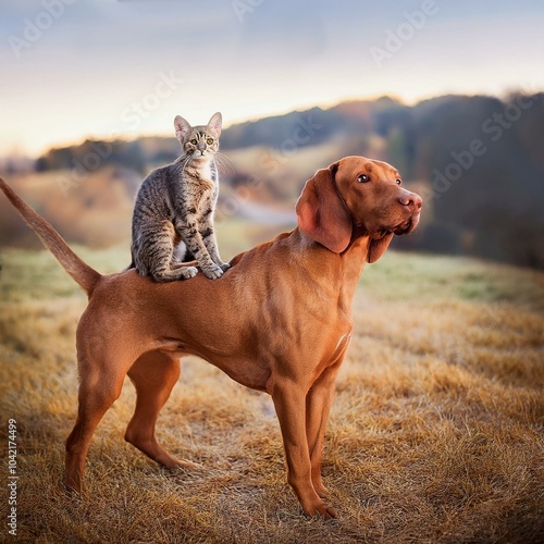 un gatito y un perro juntos, estampa amorosa photo