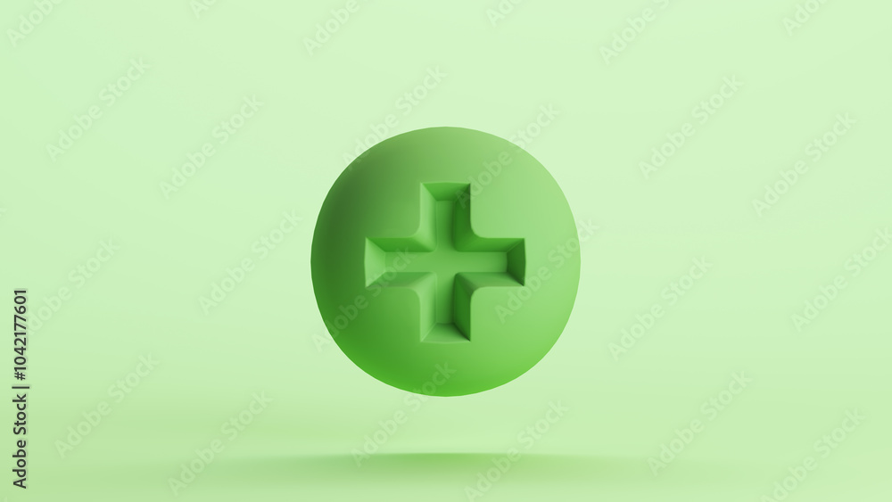 Green bionic hardware bolt screw shape component technology design element neutral monochrome pale light mint tones pastel green background 3d illustration render