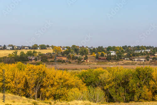 Colorado Living. Littleton, Colorado - Denver Metro Area Residential Autumn Panorama with the scenic fall landscape photo