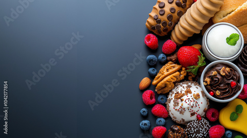 Free space webpage background of snack cookies and decorations for menu and presentation