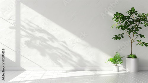 Fototapeta Naklejka Na Ścianę i Meble -  Background with white walls and plant 32k, full ultra hd, high resolution
