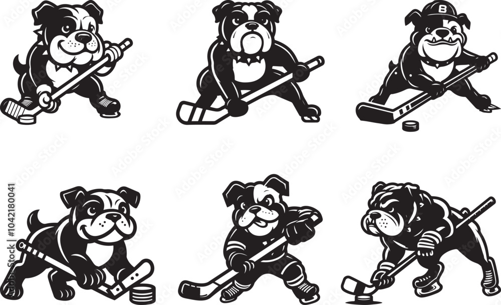 Bull Dog Playing Hockey Vector Illustration Bull Dog Playing Hockey Vector Illustration