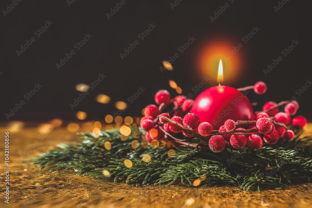 Red Christmas candle on a dark background