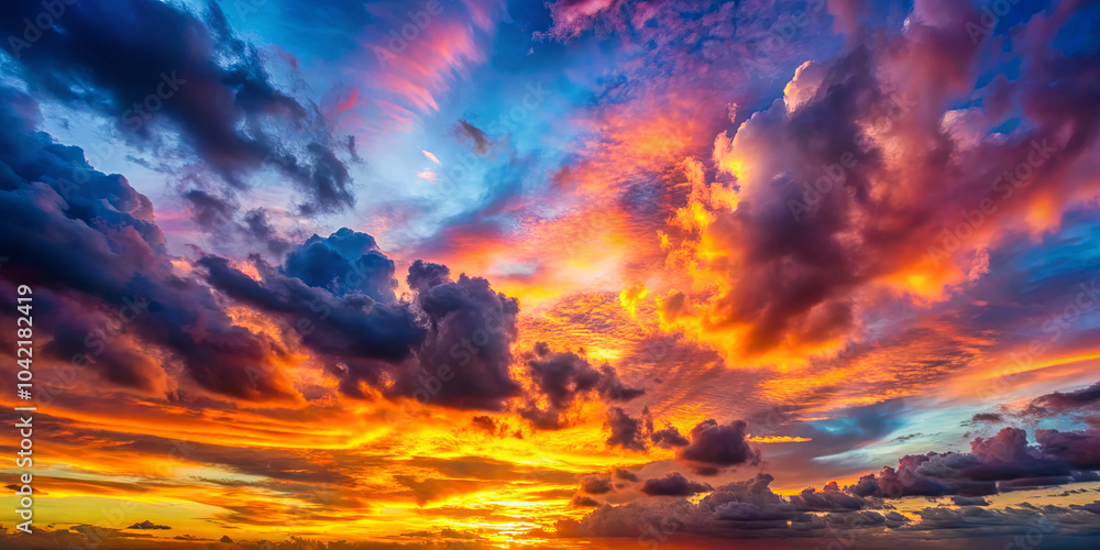 A stunning display of twilight colors fills the sky as the sun sets on the horizon, with vibrant clouds painted in shades of orange, pink, and purple, creating a breathtaking atmosphere A stunning display of twilight colors fills the sky as the sun sets on the horizon, with vibrant clouds painted in shades of orange, pink, and purple, creating a breathtaking atmosphere