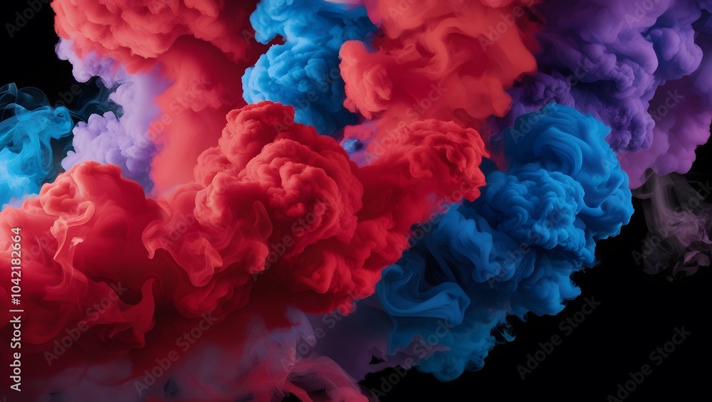 Fototapeta premium Colorful Abstract Smoke Cloud Design – Vibrant Red, Blue, and Purple Ink in Water Art for Modern Wall Decor and Digital Art.
