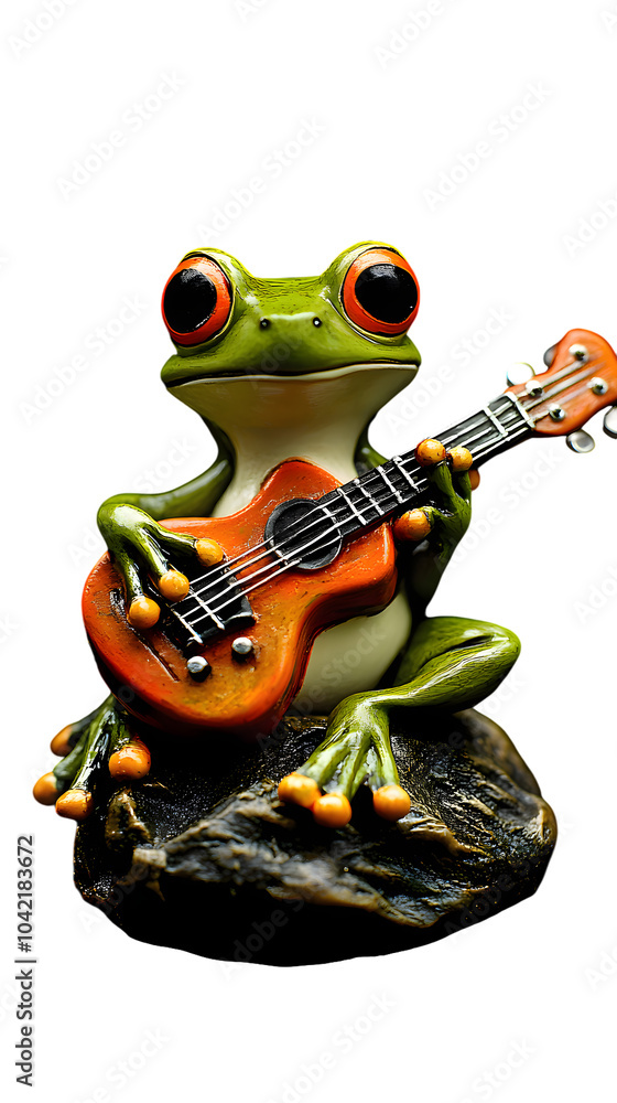 Obraz premium Frog Playing Guitar on Transparent Background PNG, Photo Realistic, Wallpaper, Cover and Screen for Smartphone, PC, Laptop, Transparent PNG