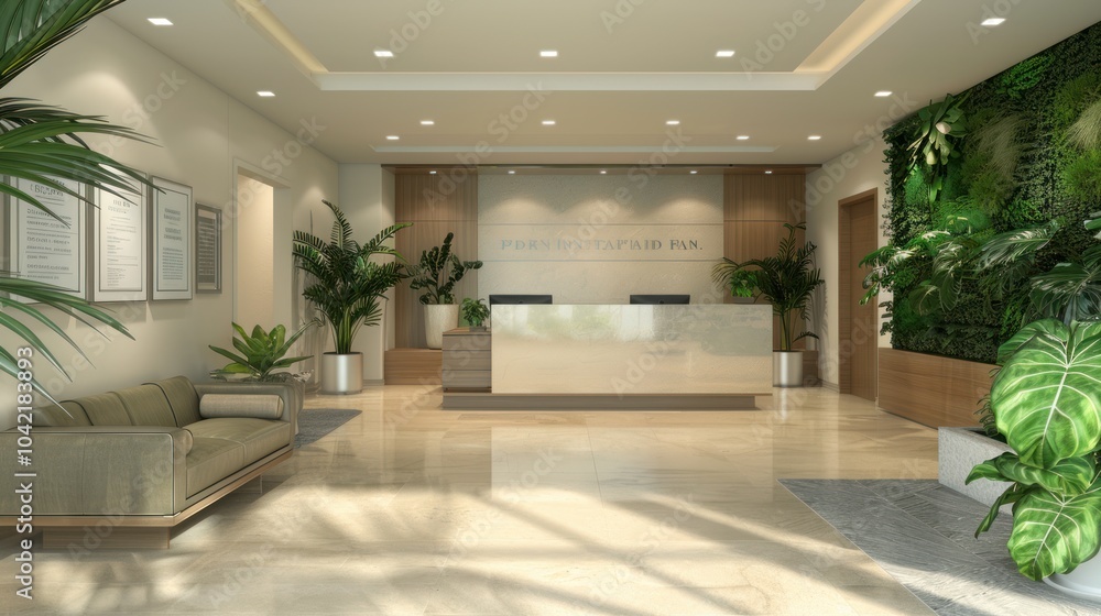 Modern Reception Area with Greenery Modern Reception Area with Greenery