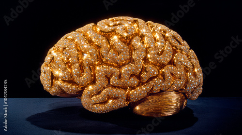 Golden brain incrusted with diamonds, high intellect concept photo