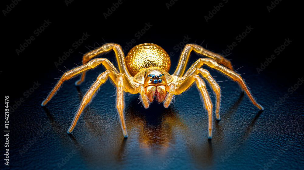 Spider made of gold on dark surface Spider made of gold on dark surface