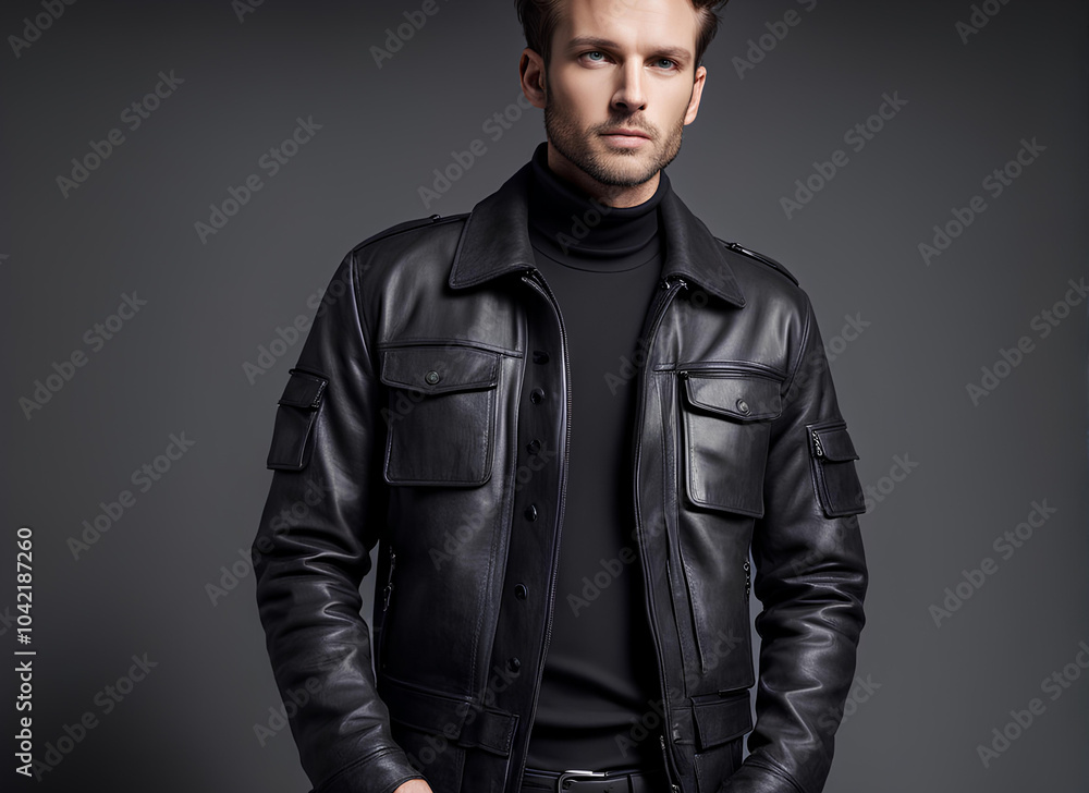 Heavy-Duty Black Leather Cargo Jacket with Modern Pockets Heavy-Duty Black Leather Cargo Jacket with Modern Pockets
