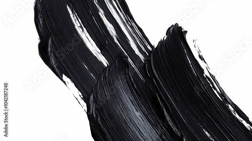 The textures of black brush strokes are isolated on a white background. paintbrush halftones, paint streaks, stripes, traces, and spots are painted on the surface. Brush Stroke Texture. Illustration