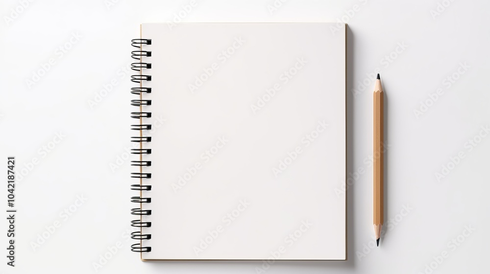 Blank spiral notebook and pencil on a clean white background ready for new ideas Blank spiral notebook and pencil on a clean white background ready for new ideas