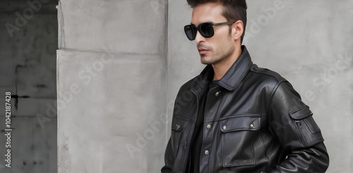 Rugged Black Leather Cargo Winter Jacket with Stylish Pockets photo