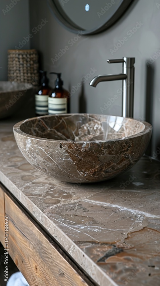 Modern Bathroom Design with Marble Sink and Wooden Vanity Modern Bathroom Design with Marble Sink and Wooden Vanity