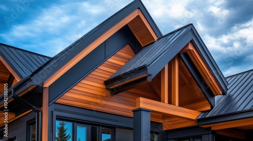 Modern Roofing and Cladding Design with Wood Accents