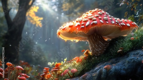 Enchanted Forest: A Giant Mushroom Basking in Sunlight