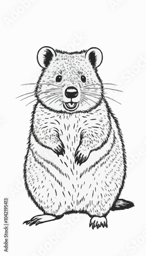 Cute Quokka black and white vector illustration