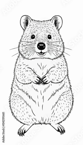 Cute Quokka black and white vector illustration