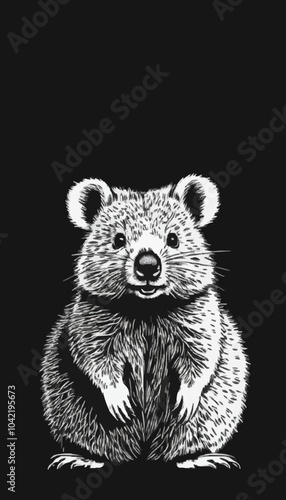 Cute Quokka black and white vector illustration