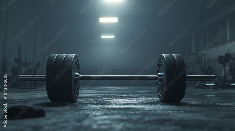 Barbell Weightlifting in Dark Gym Strength Training Concept Barbell Weightlifting in Dark Gym Strength Training Concept