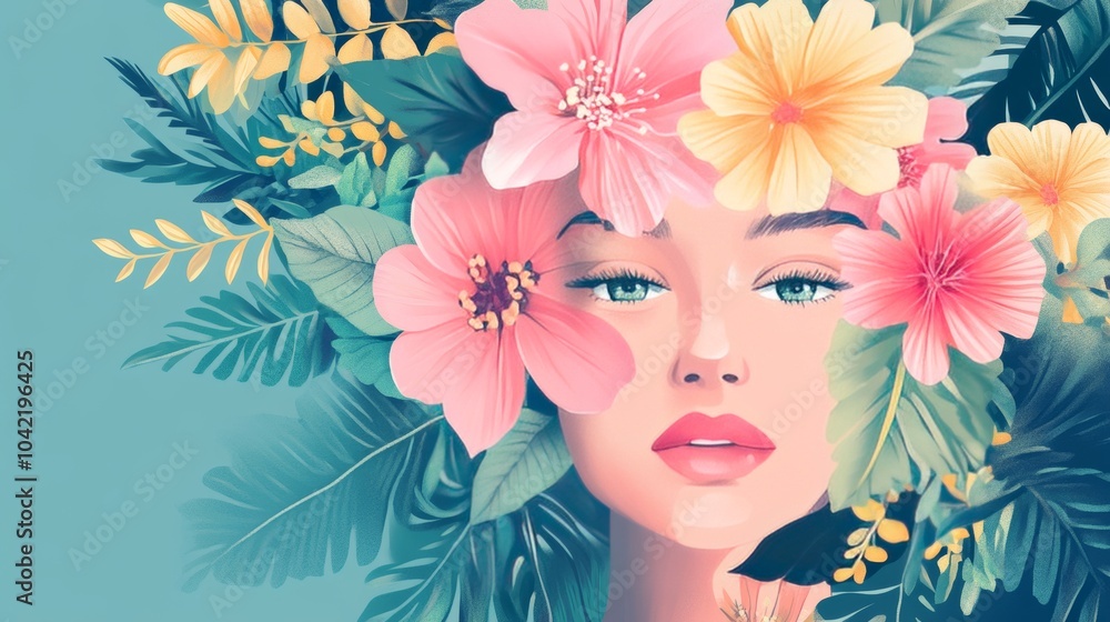 Face with Floral design Illustration Face with Floral design Illustration