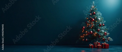 christmas tree in the night, free space for editing, dark  Environment  