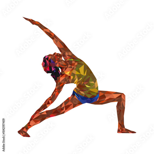 femme faisant du yoga style lowpoly, illustration vectorielle