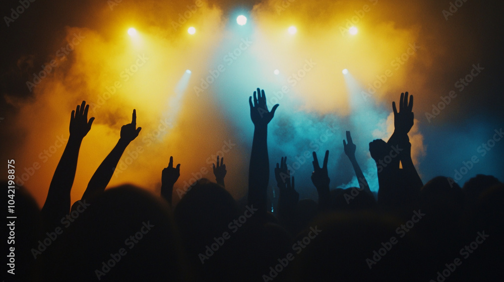 night club EDM party DJ mixing electronic music with turn table background, silhouettes of people dancing and raising their hands night club EDM party DJ mixing electronic music with turn table background, silhouettes of people dancing and raising their hands