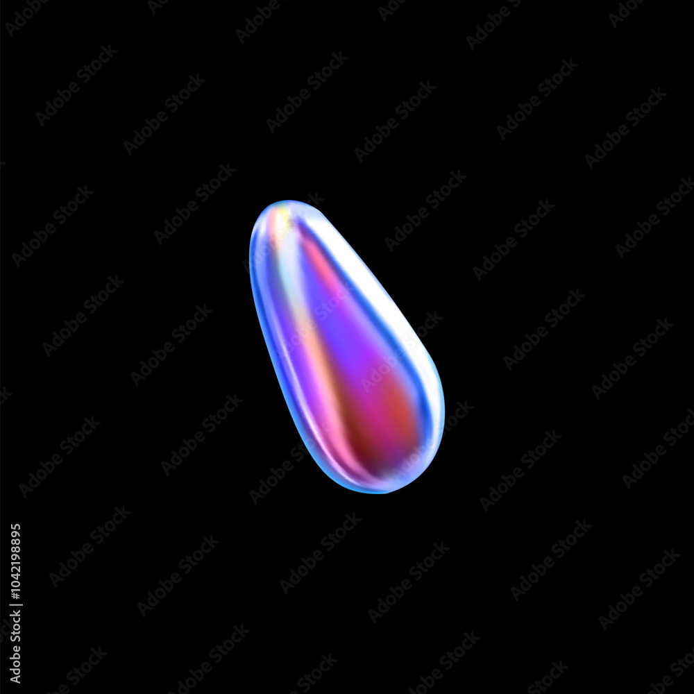 Illustration with liquid abstract drop shape with gradient multicolored surface. Illustration with liquid abstract drop shape with gradient multicolored surface.