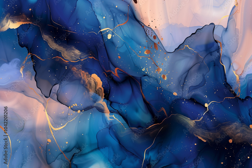 An abstract artwork featuring fluid shapes in deep blue, gold, and soft pastel colors. The composition showcases swirling patterns and a blend of colors, creating a sense of depth and movement. An abstract artwork featuring fluid shapes in deep blue, gold, and soft pastel colors. The composition showcases swirling patterns and a blend of colors, creating a sense of depth and movement.