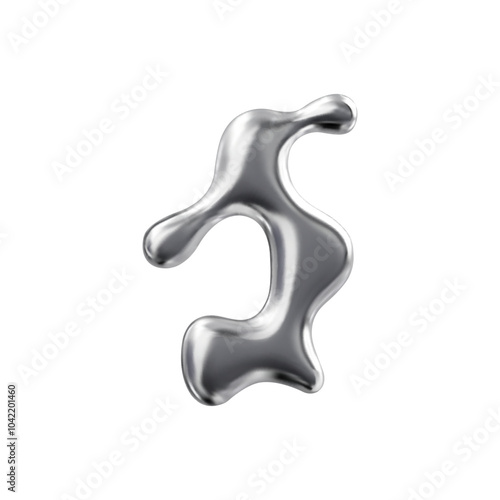 3D glossy reflective chrome molten drip, grey blob splash, vector melting metal silver fluid form, alloy liquid blot