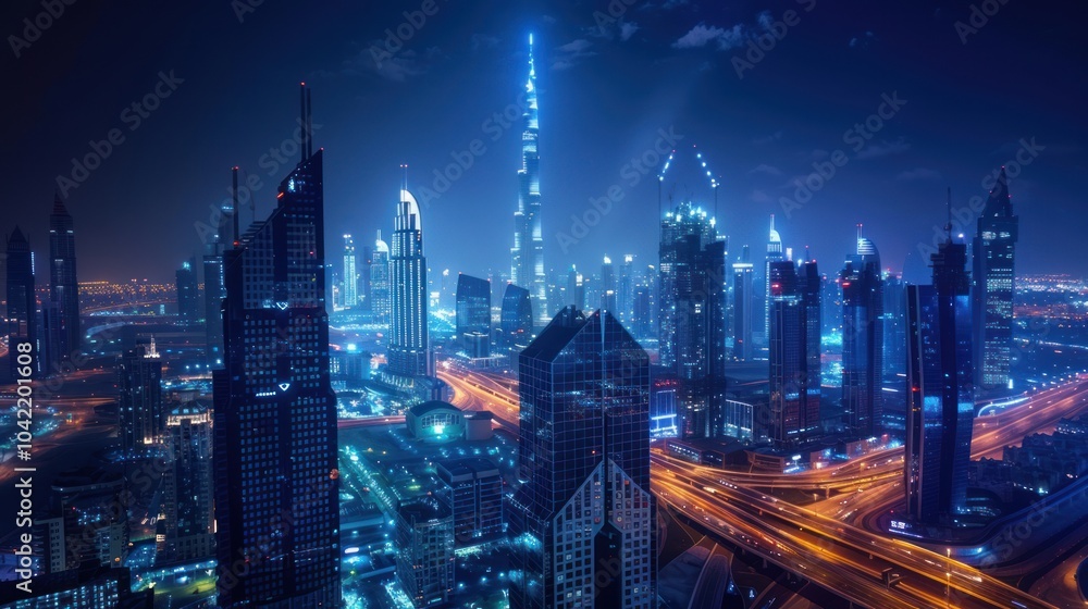Fototapeta premium Nighttime Skyline of Dubai