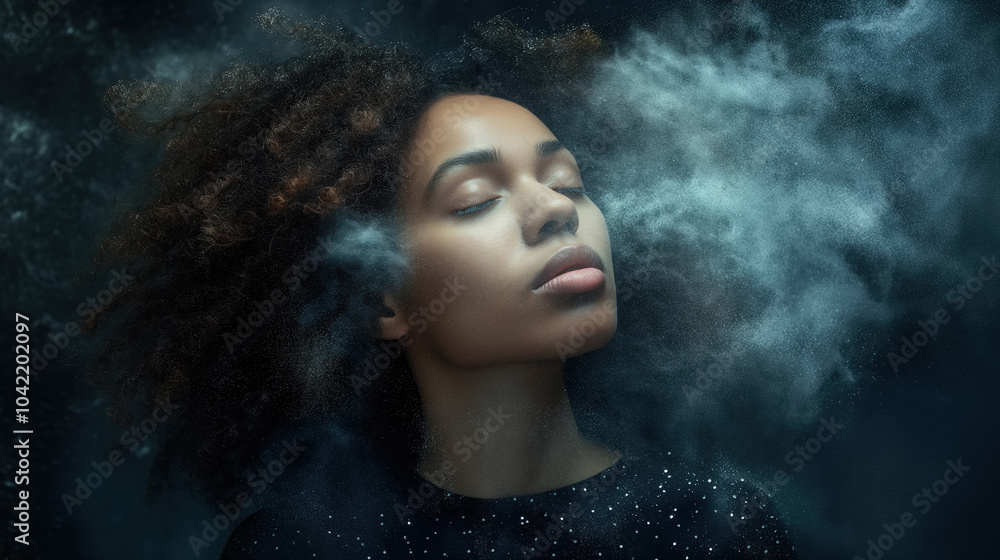 Ethereal serenity: woman in dreamlike misty atmosphere Ethereal serenity: woman in dreamlike misty atmosphere