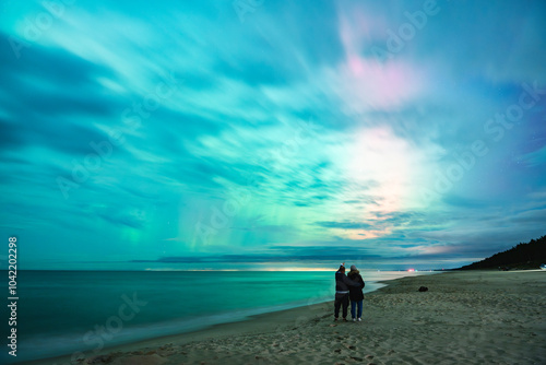 aurora borealis, northern lights above baltic sea in poland, stegna, october 2024