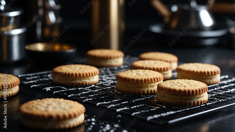 Aesthetic preparation of ladyfingers biscuits on a black themed kitchen. bokeh style. Aesthetic preparation of ladyfingers biscuits on a black themed kitchen. bokeh style.