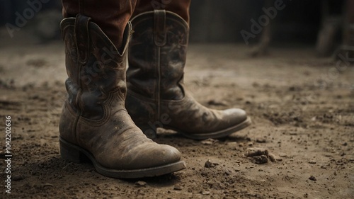 worn leather boots lie abandoned in a thick layer of dust, telling stories of countless adventures and journeys taken, each scuff and scratch a testament to their enduring legacy.