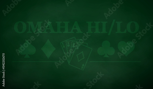 Poker table for card game Omaha High Low Pot Limit background in green color. Vector illustration.