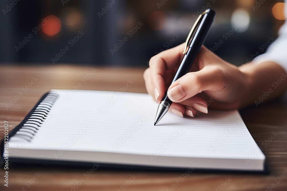 A person writing notes in a notebook with a pen during a quiet evening at home A person writing notes in a notebook with a pen during a quiet evening at home