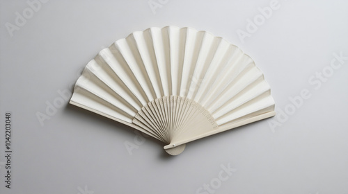 White Folding Hand Fan Isolated on White Background Japanese Chinese Asian Culture S